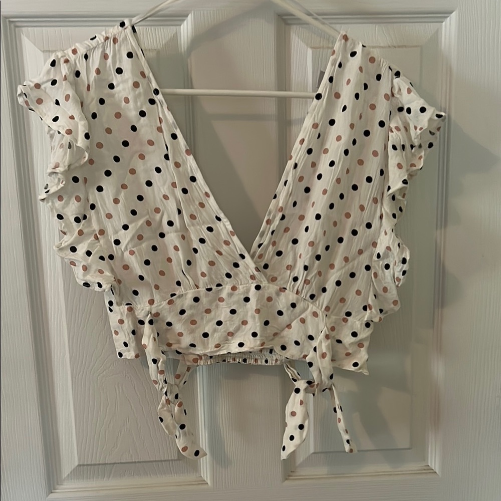 Favlux Polka Dot Ruffle Wrap Top